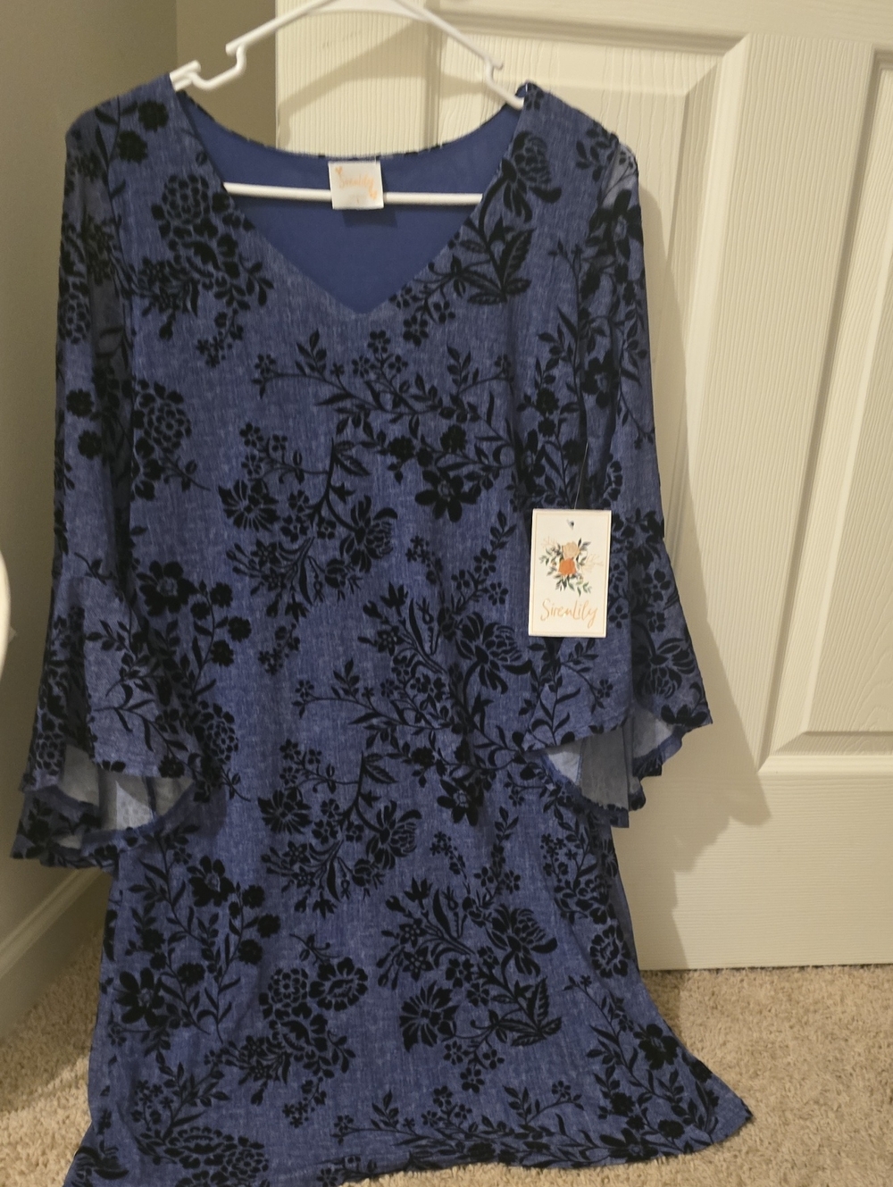Siren Lily Purple Floral Long Sleeve Dress with Black Velvet Print